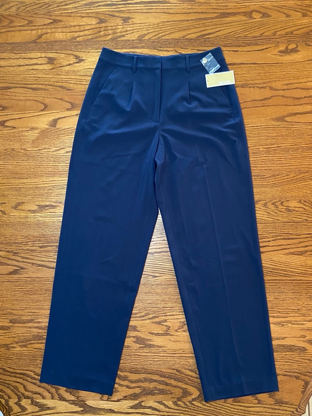 NWT Michael Kors Single-Pleat Career Pants Women's Sz 8 Midnight Blue Solid